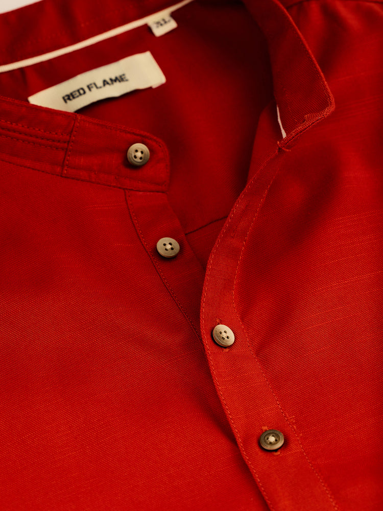 Red Cotton Mandarin Collar Kurta