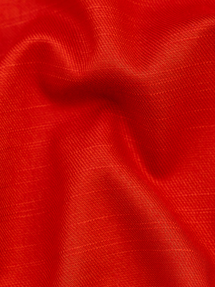 Red Cotton Mandarin Collar Kurta