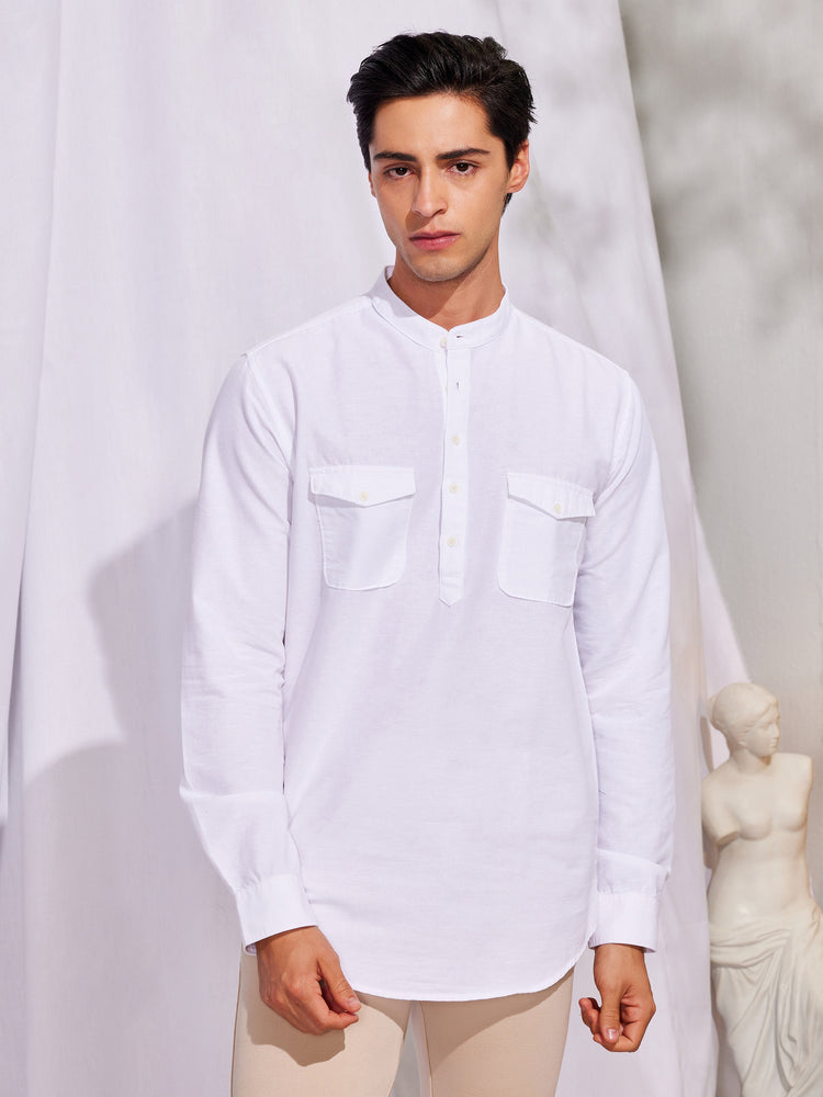 White Double Pocket Kurta
