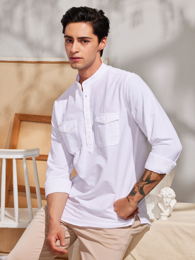 White Double Pocket Kurta