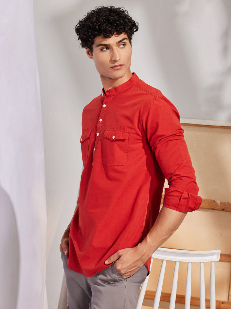 Red Double Pocket Kurta