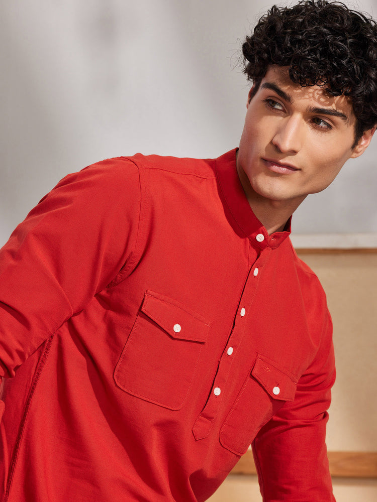 Red Double Pocket Kurta