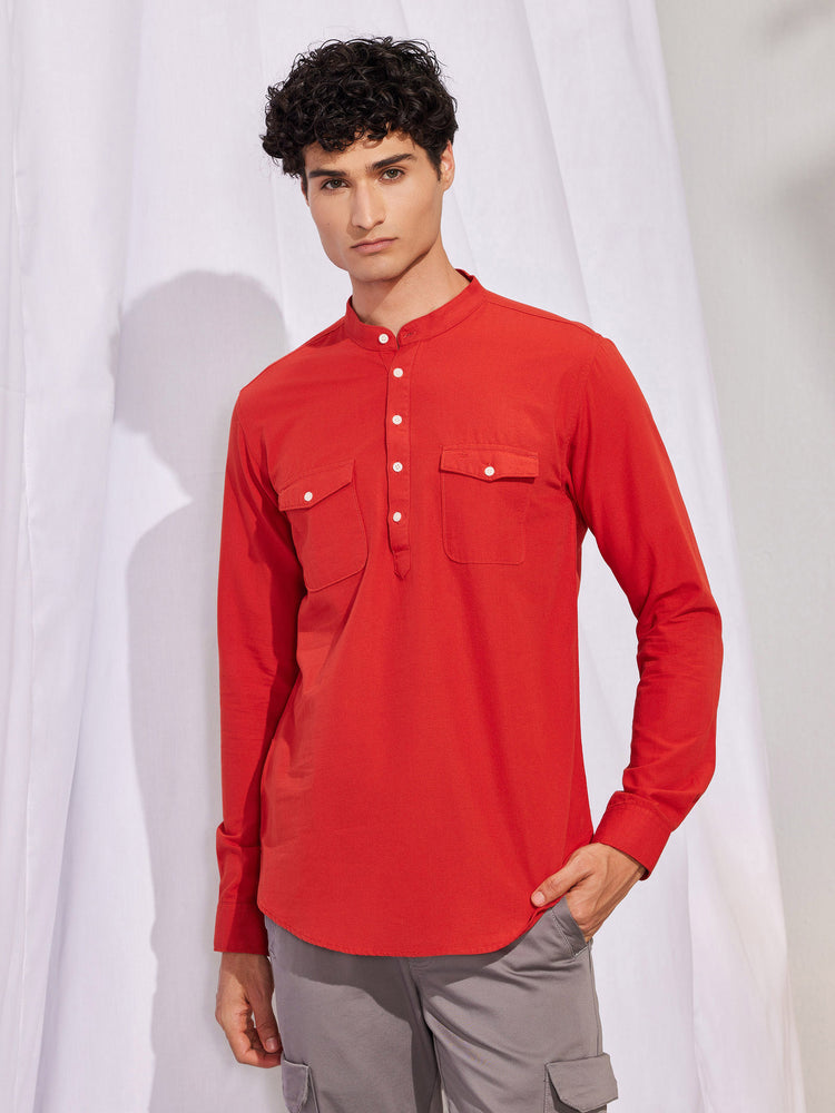 Red Double Pocket Kurta
