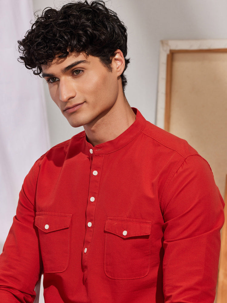 Red Double Pocket Kurta