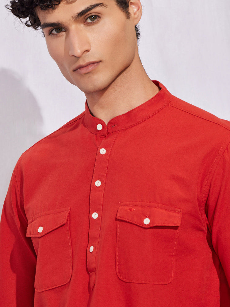 Red Double Pocket Kurta