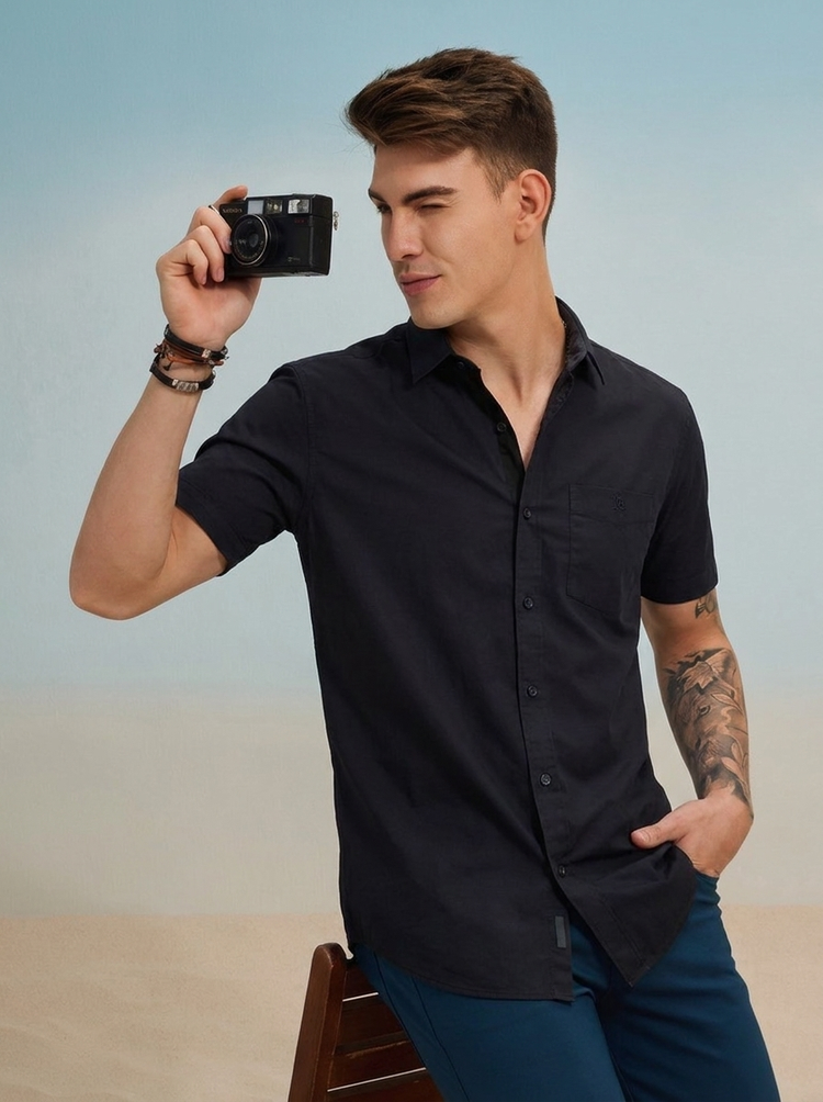 Black Plain Stretch Shirt