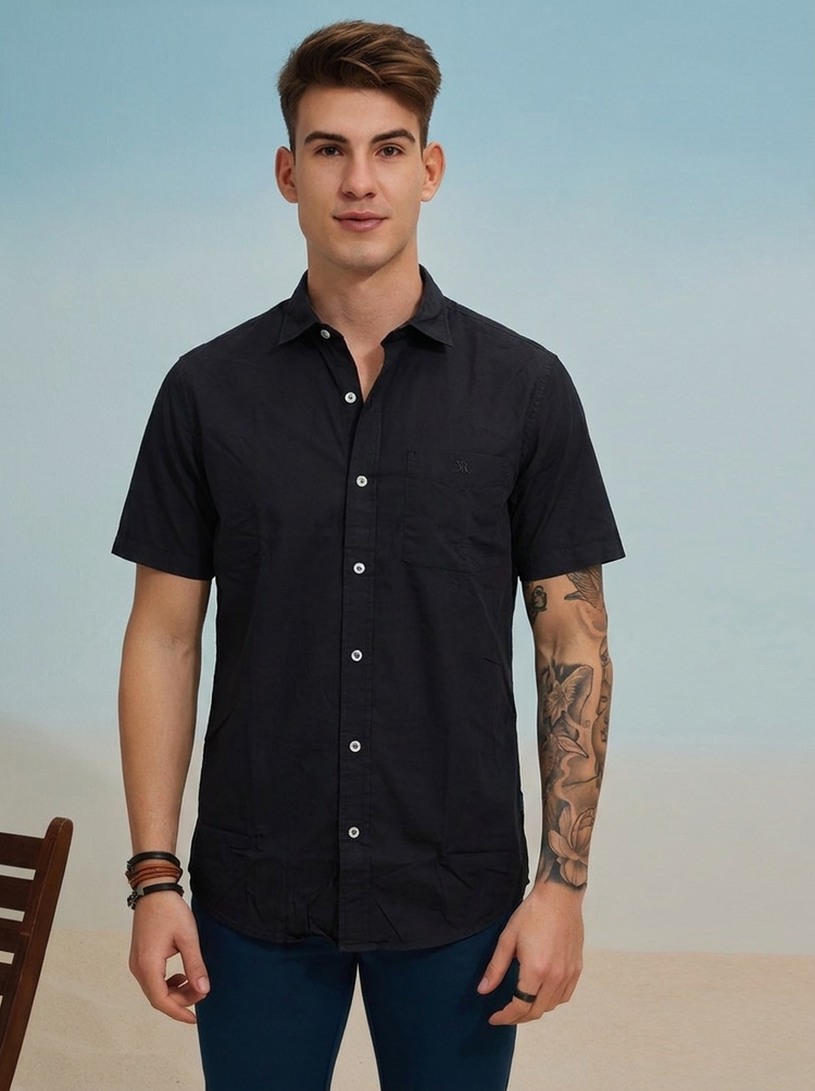 Black Plain Stretch Shirt