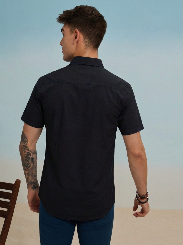 Black Plain Stretch Shirt