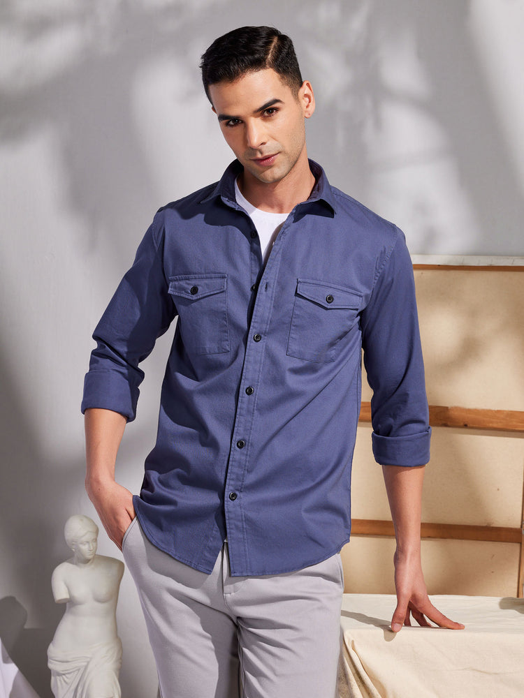 Blue Plain Stretch Shirt