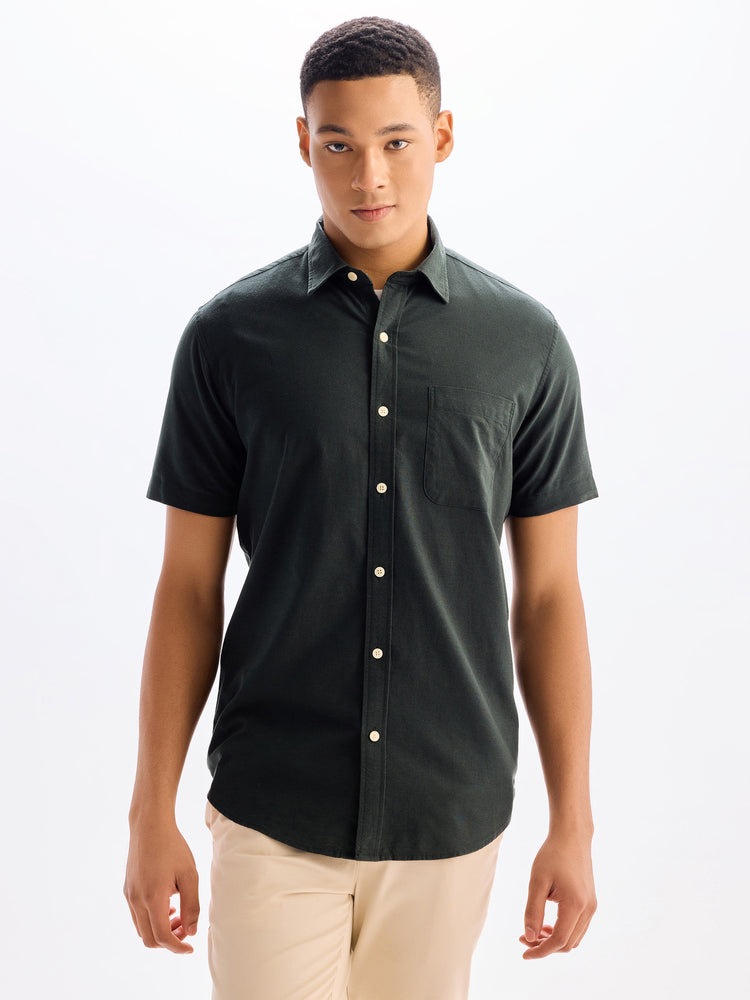 Green Plain Pure Cotton Solid Shirt