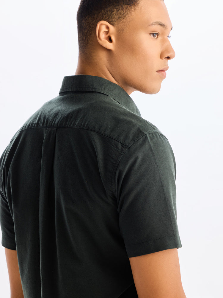 Green Plain Pure Cotton Solid Shirt
