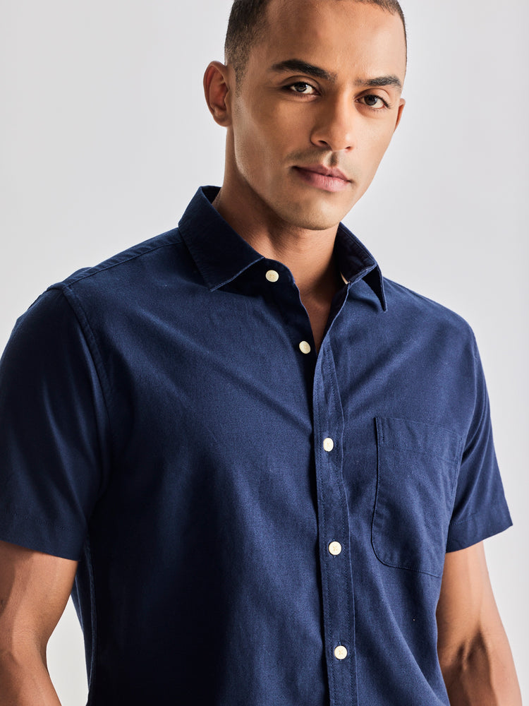 Navy Pure Cotton Solid Shirt