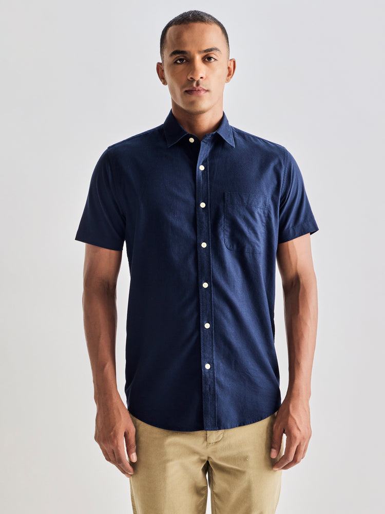Navy Pure Cotton Solid Shirt
