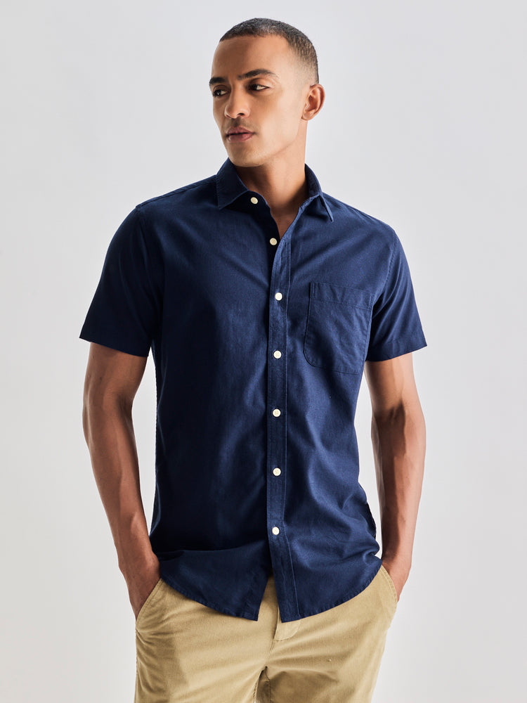 Navy Pure Cotton Solid Shirt