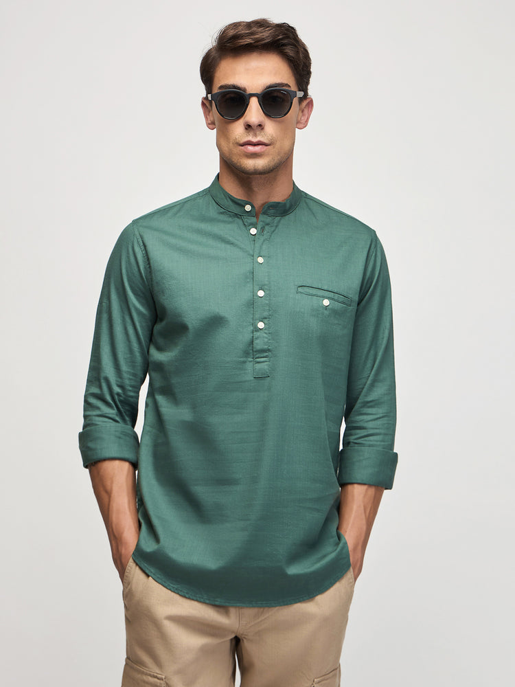 Green Cotton Mandarin Kurtas