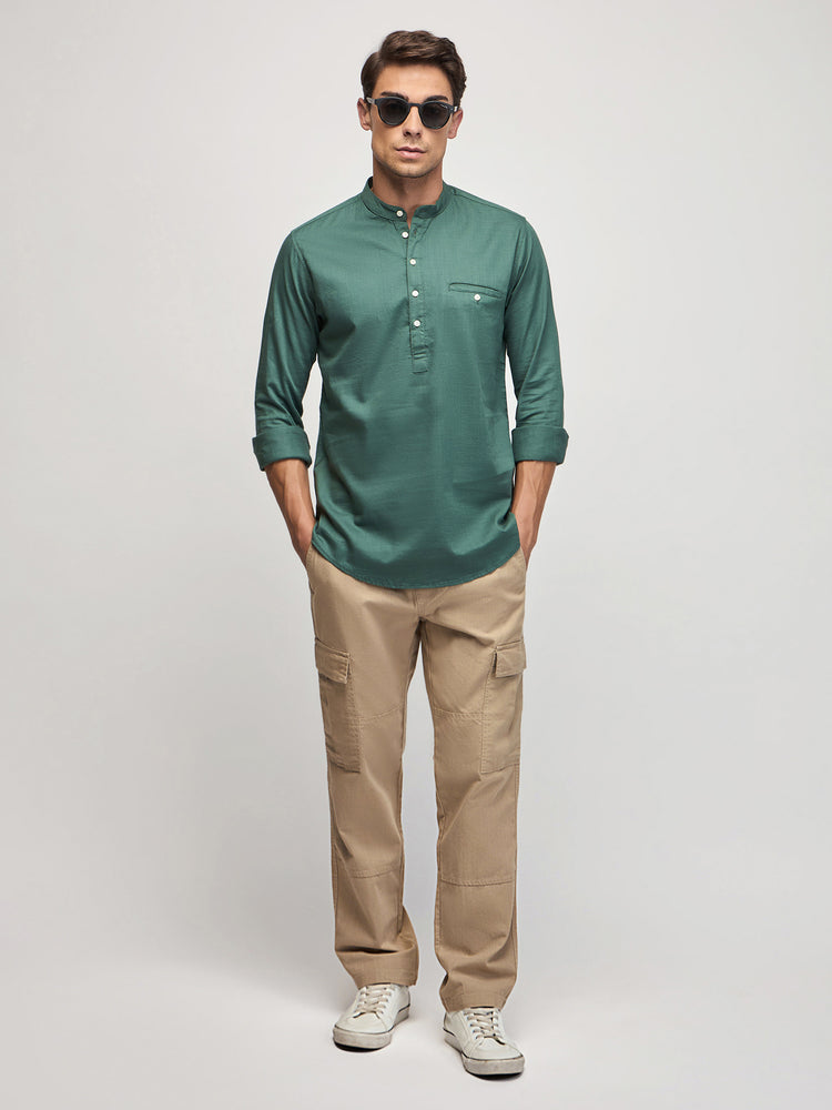 Green Cotton Mandarin Kurtas
