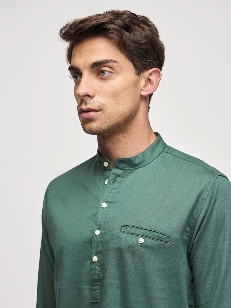 Green Cotton Mandarin Kurtas
