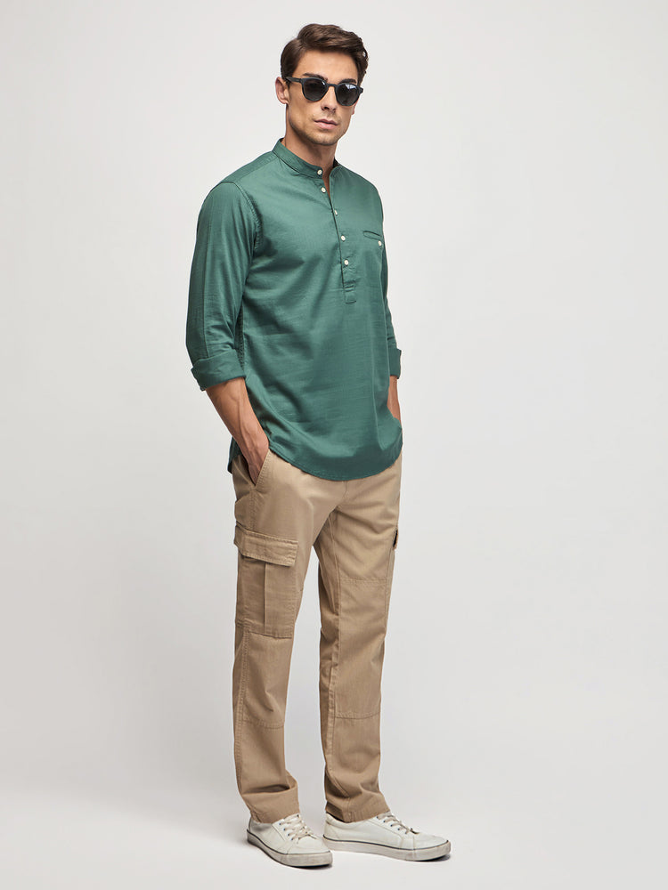 Green Cotton Mandarin Kurtas