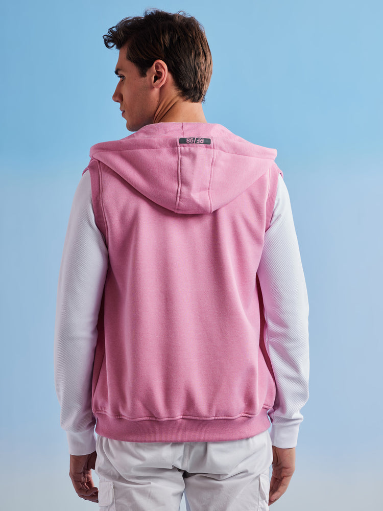 Pink Fleece Sleeve Less Hooded Sweatshirt