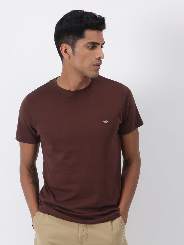 Brown Cotton Crew Neck T-Shirt