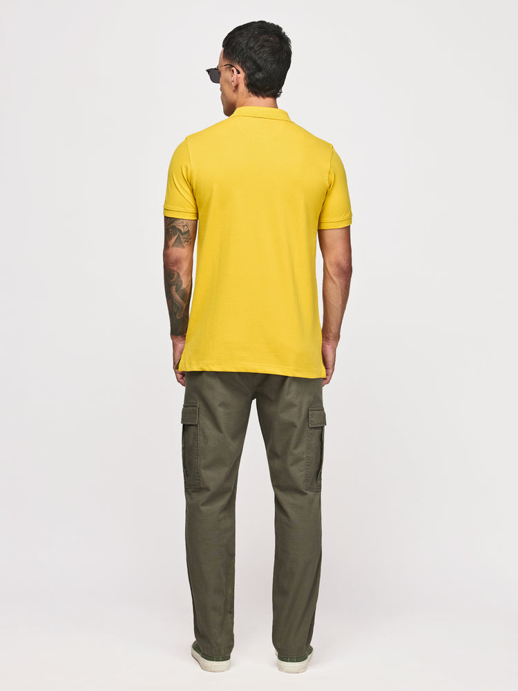 Yellow Cotton Stretch Polo T-Shirts