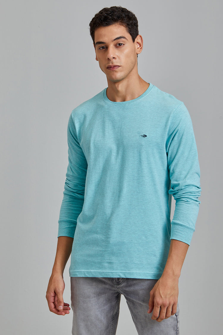 Aqua Melange Cotton Crew Neck T-Shirt