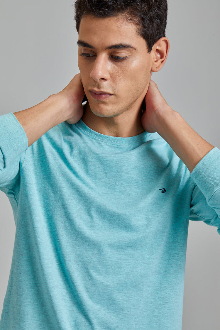 Aqua Melange Cotton Crew Neck T-Shirt