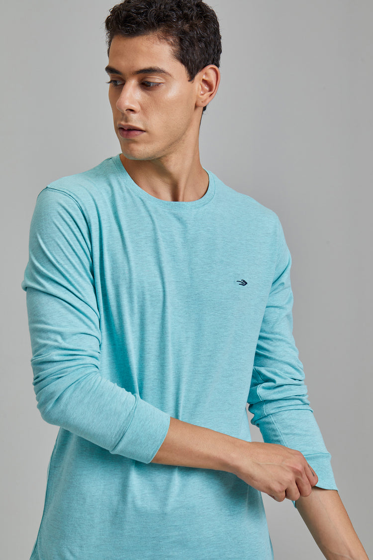Aqua Melange Cotton Crew Neck T-Shirt
