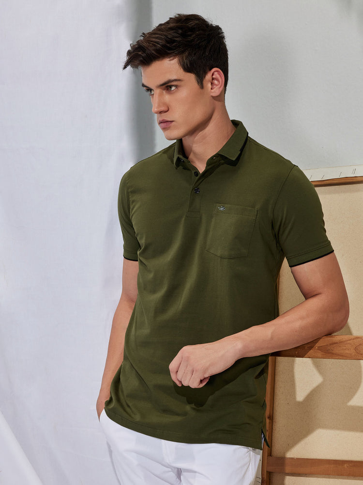 Wine Cotton Stretch Polo Collar T-Shirt