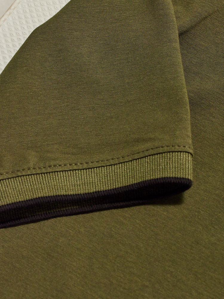 Wine Cotton Stretch Polo Collar T-Shirt