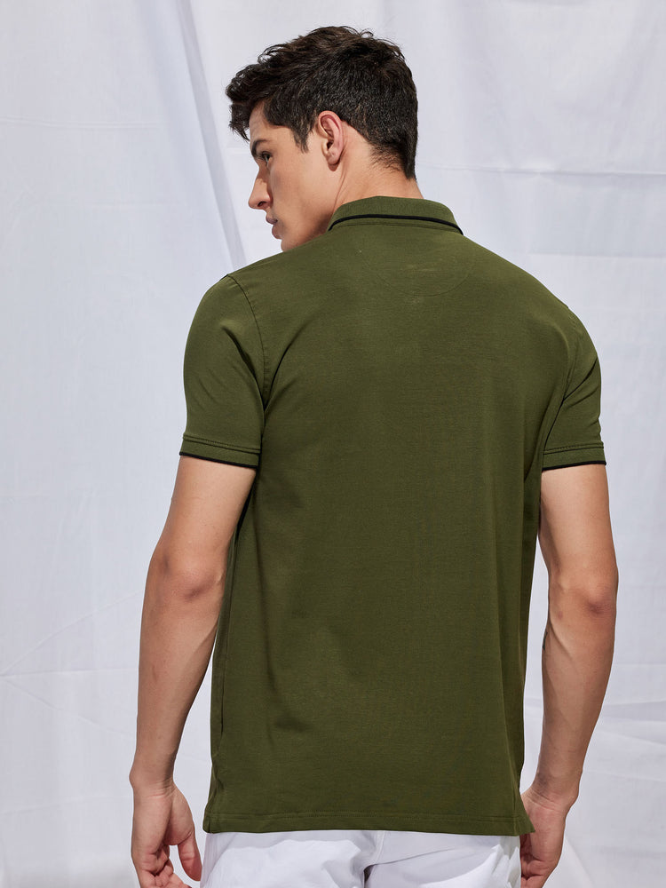 Wine Cotton Stretch Polo Collar T-Shirt