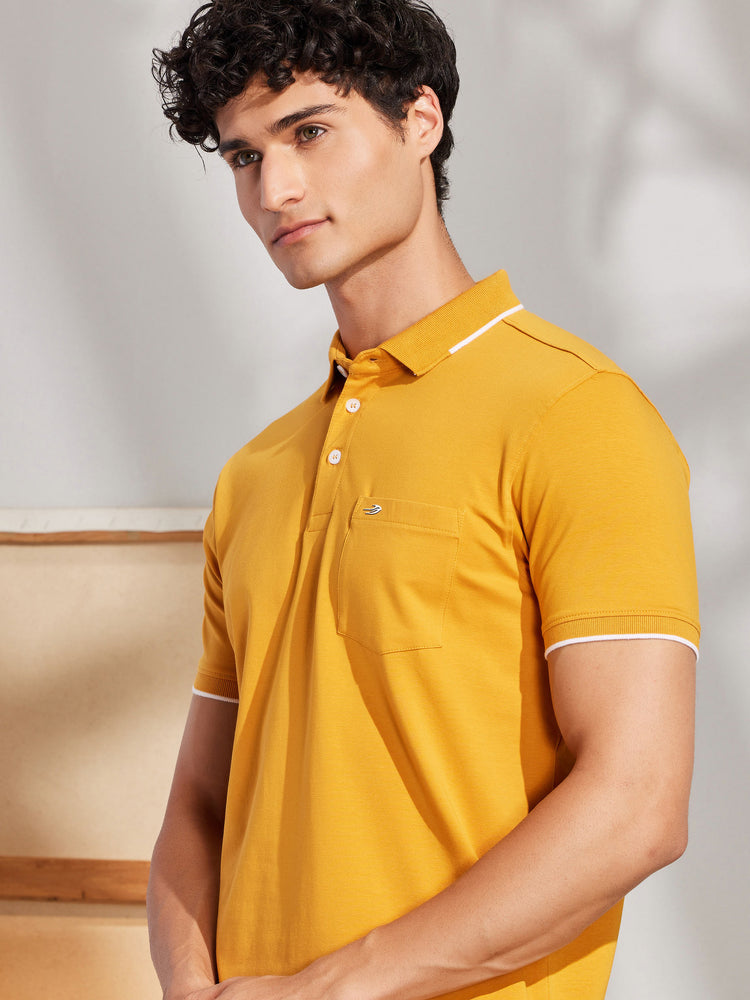 Yellow Cotton Stretch Polo Collar T-Shirt