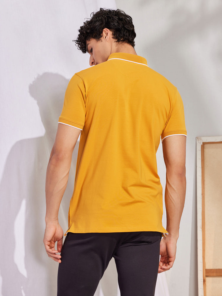Yellow Cotton Stretch Polo Collar T-Shirt