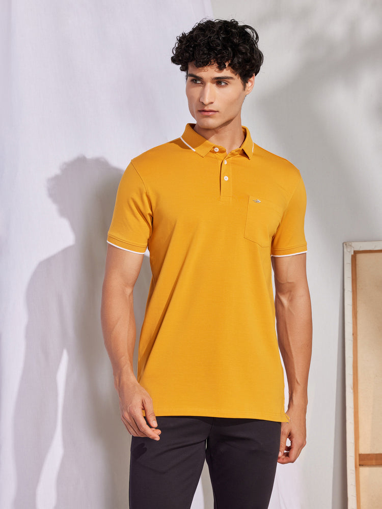 Yellow Cotton Stretch Polo Collar T-Shirt