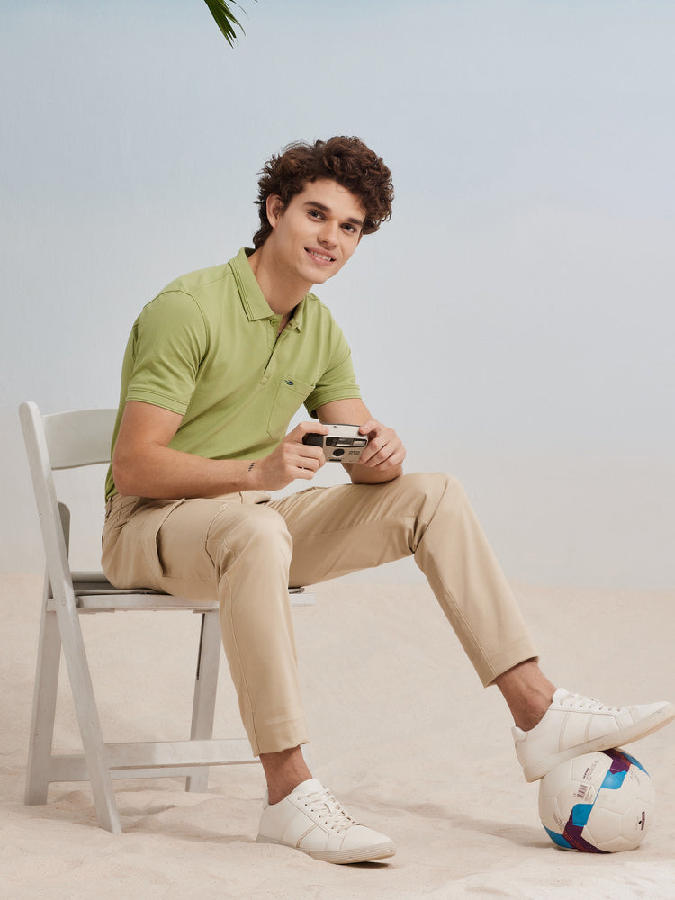 Cream Solid Stretch Cargo Trouser