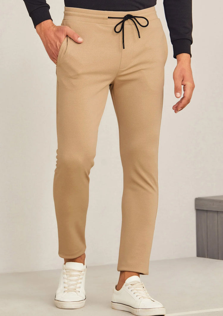 Cream Textured 4-Way Stretch Track Pant