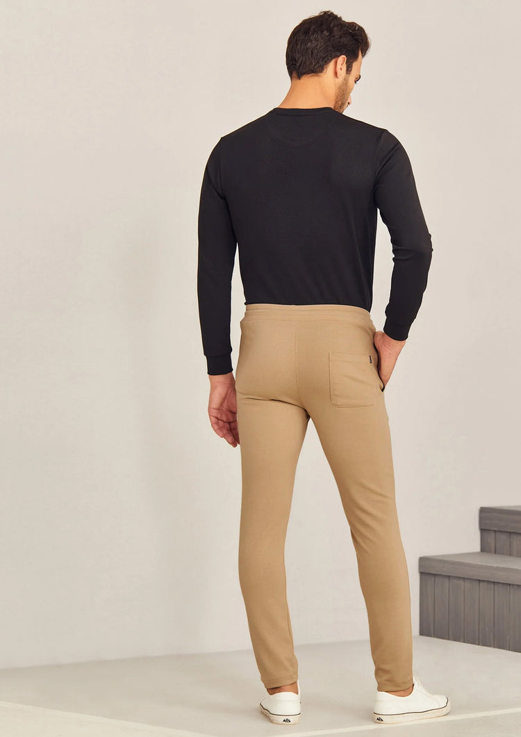 Cream Textured 4-Way Stretch Track Pant