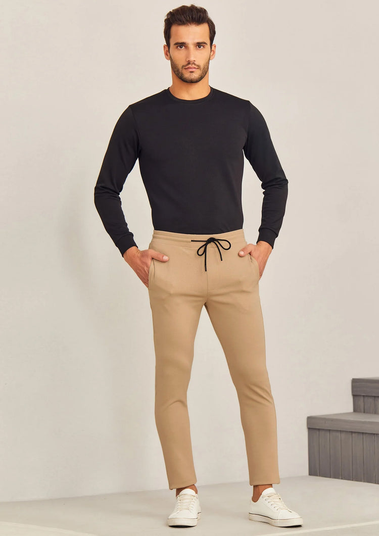 Cream Textured 4-Way Stretch Track Pant