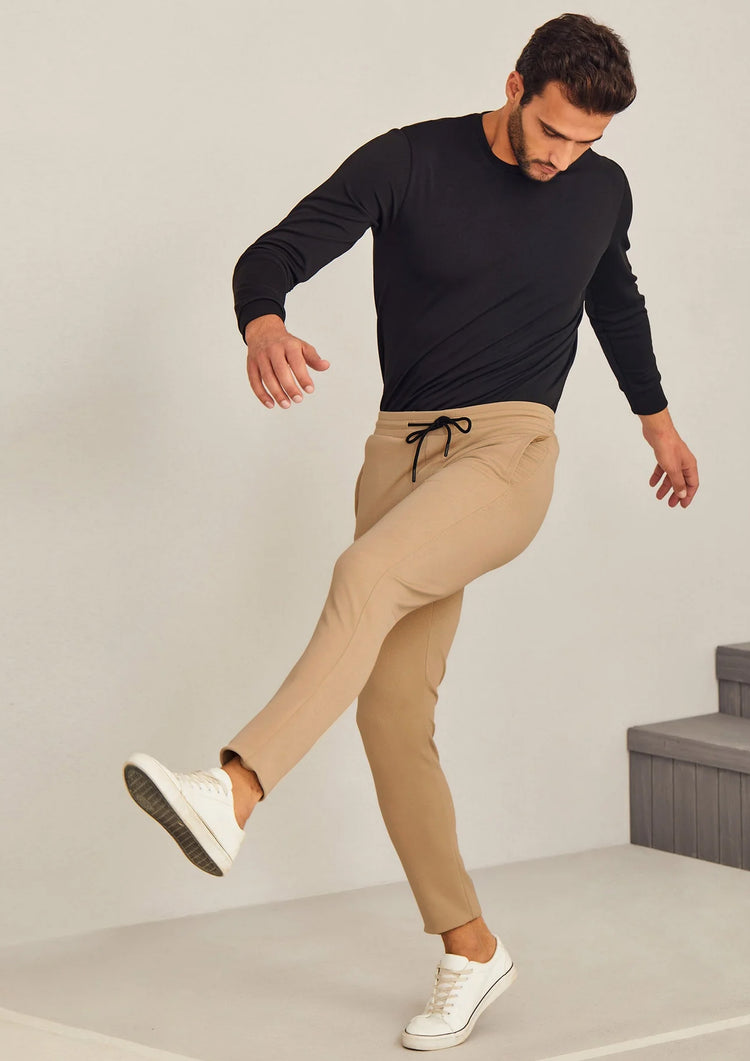 Cream Textured 4-Way Stretch Track Pant