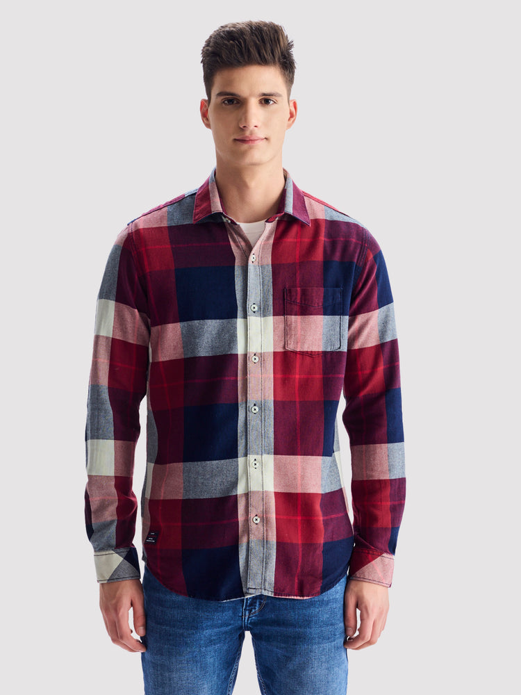 Maroon Checked Denim Shirt
