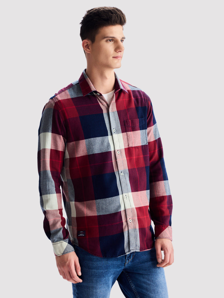 Maroon Checked Denim Shirt