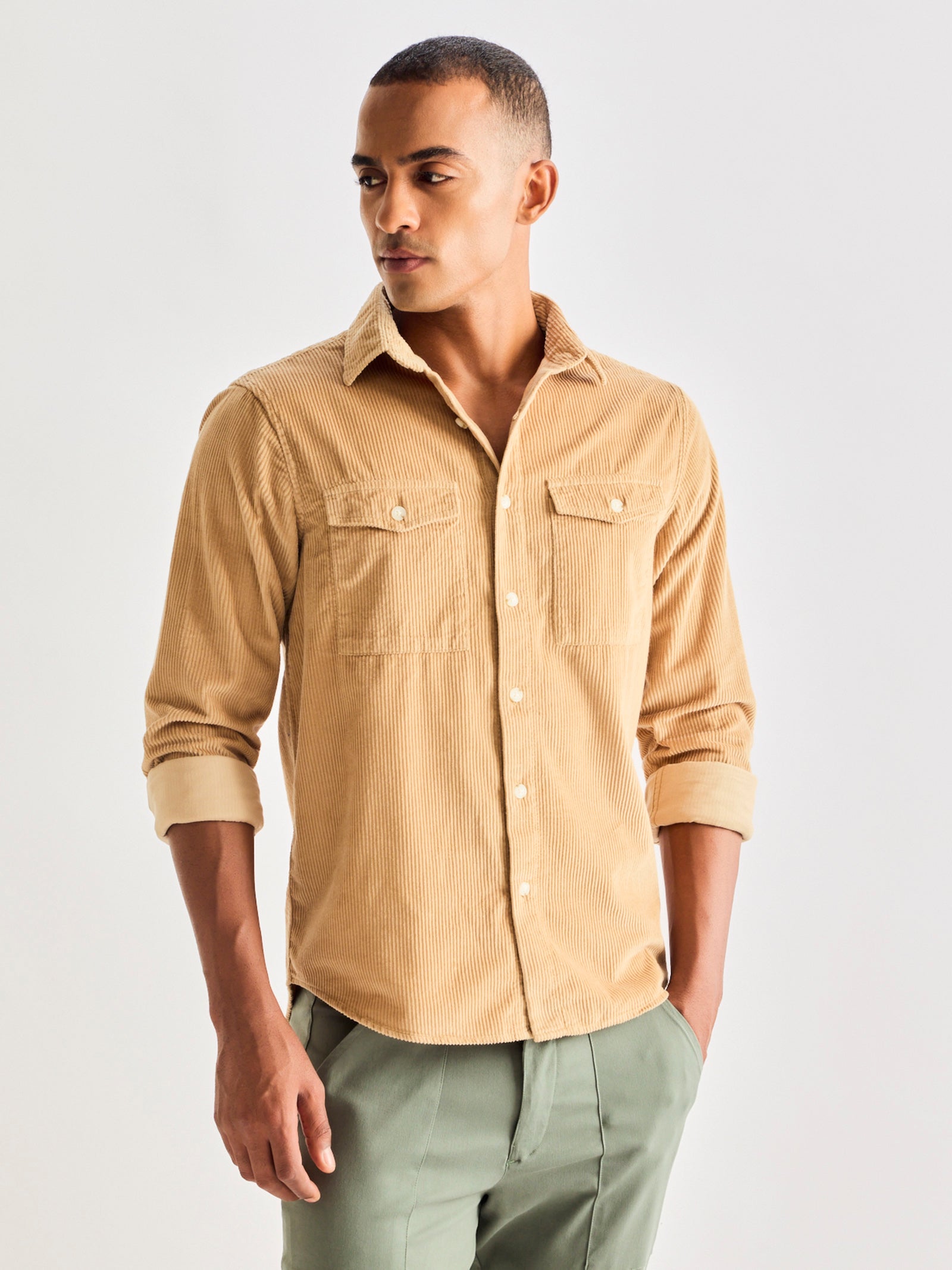 Cream Corduroy Over Shirt