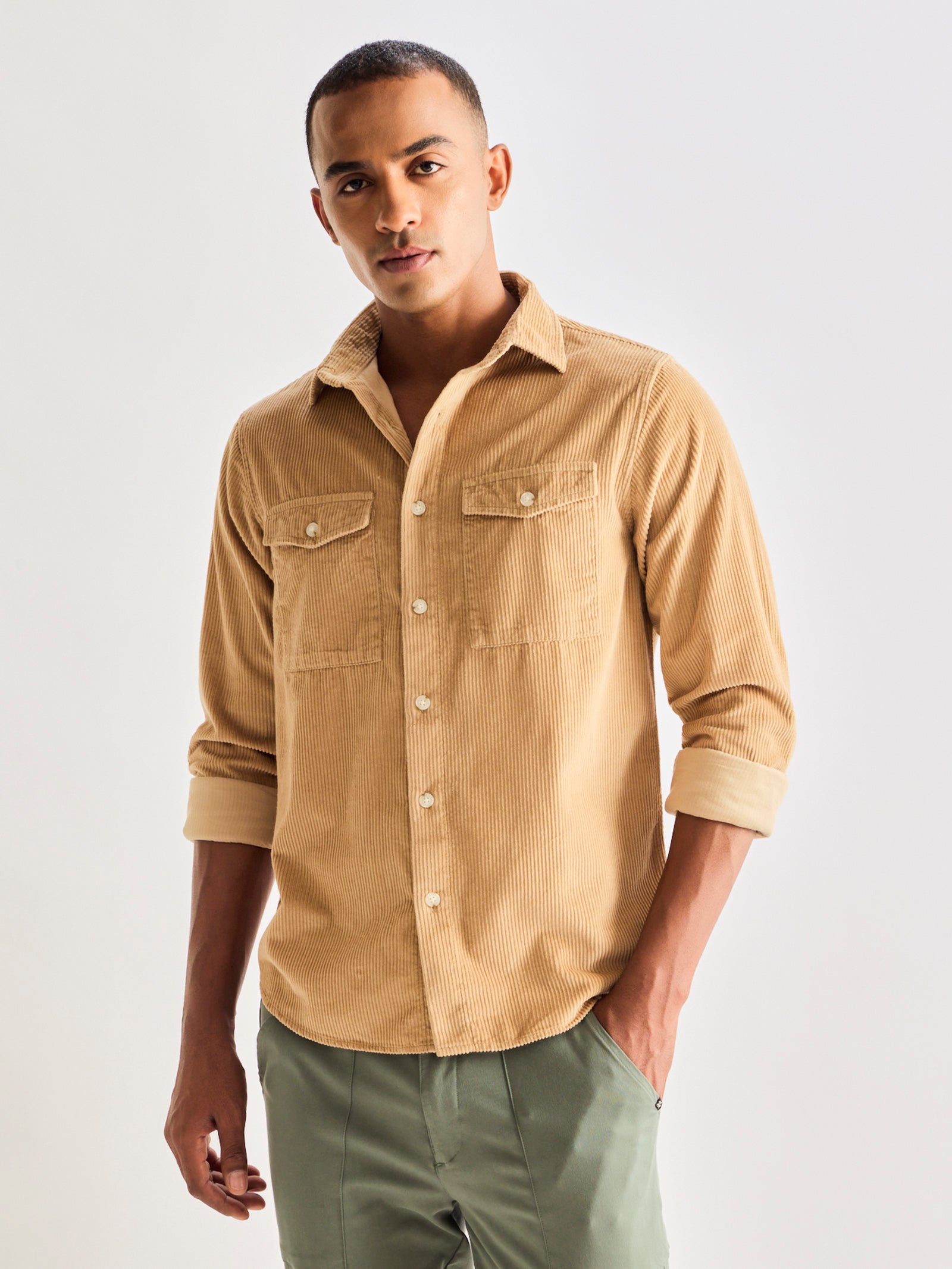 Cream Corduroy Over Shirt