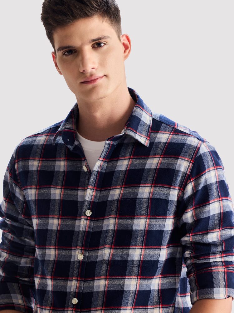 Navy BrushedCotton Checked Shirt