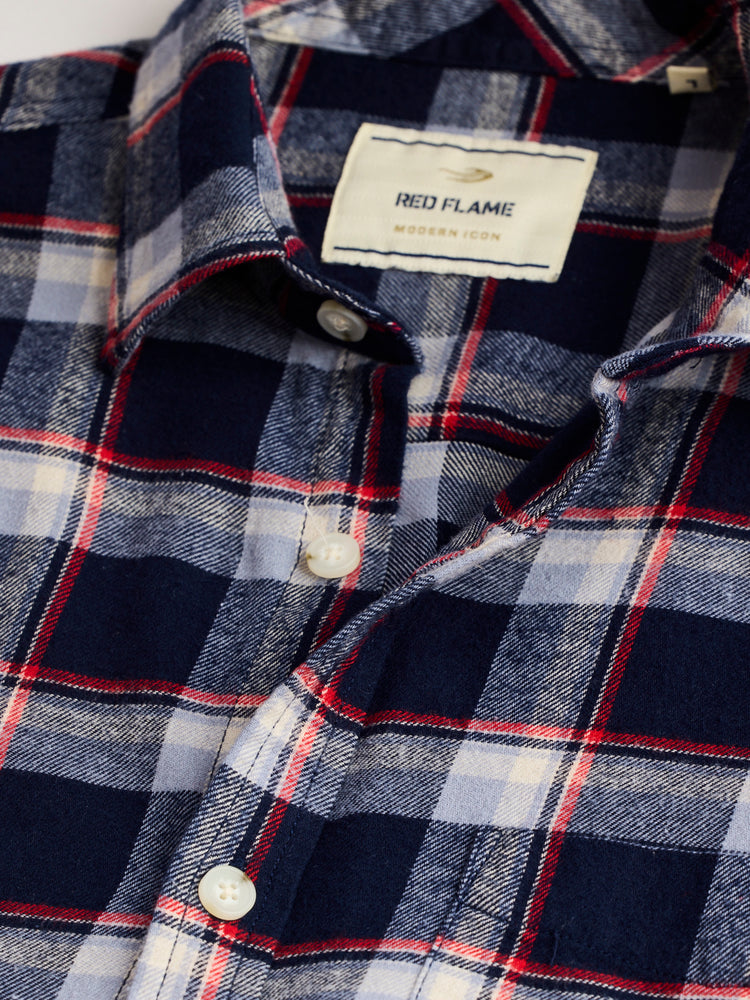 Navy BrushedCotton Checked Shirt