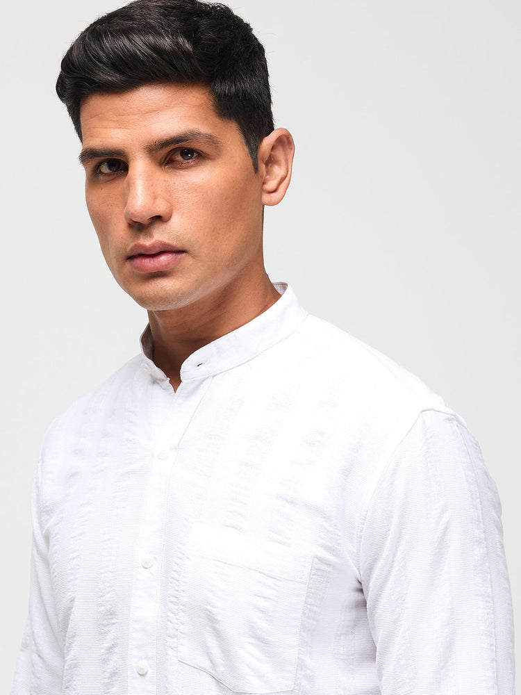 Seersucker Band Collar Shirt