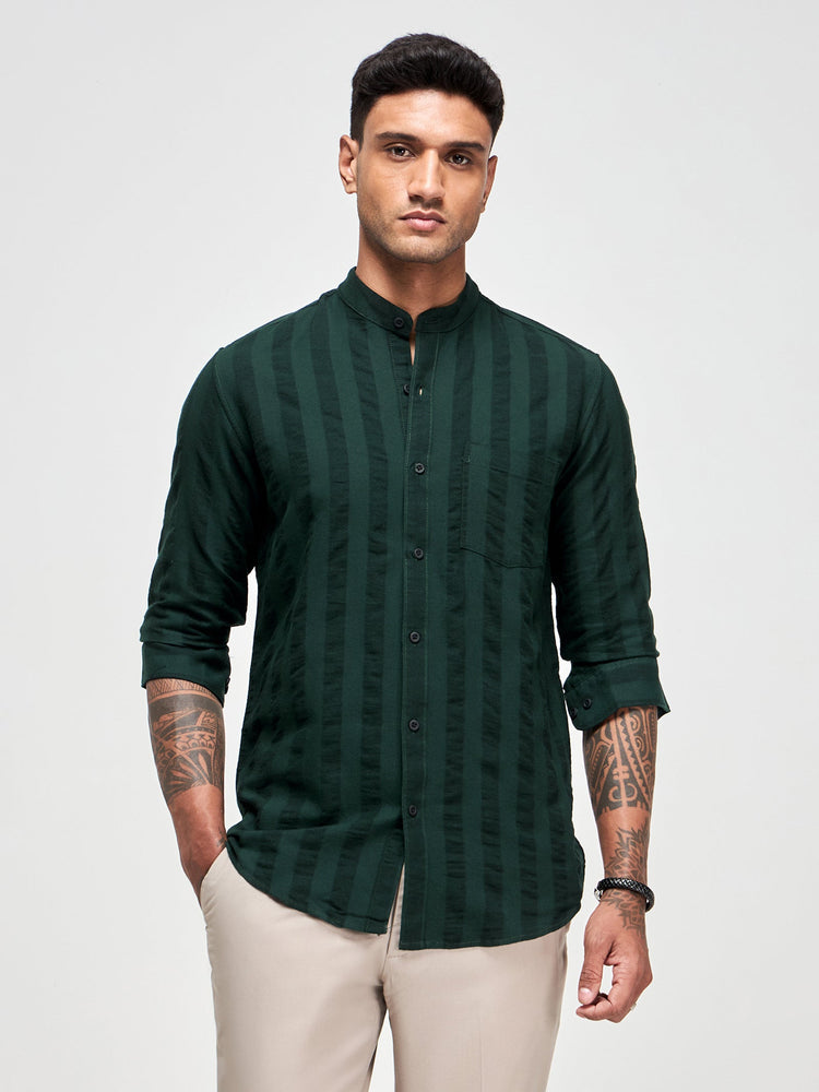 Seersucker Band Collar Shirt