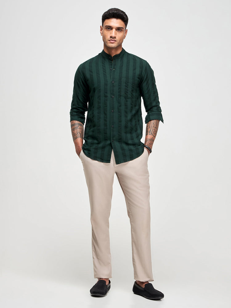 Seersucker Band Collar Shirt