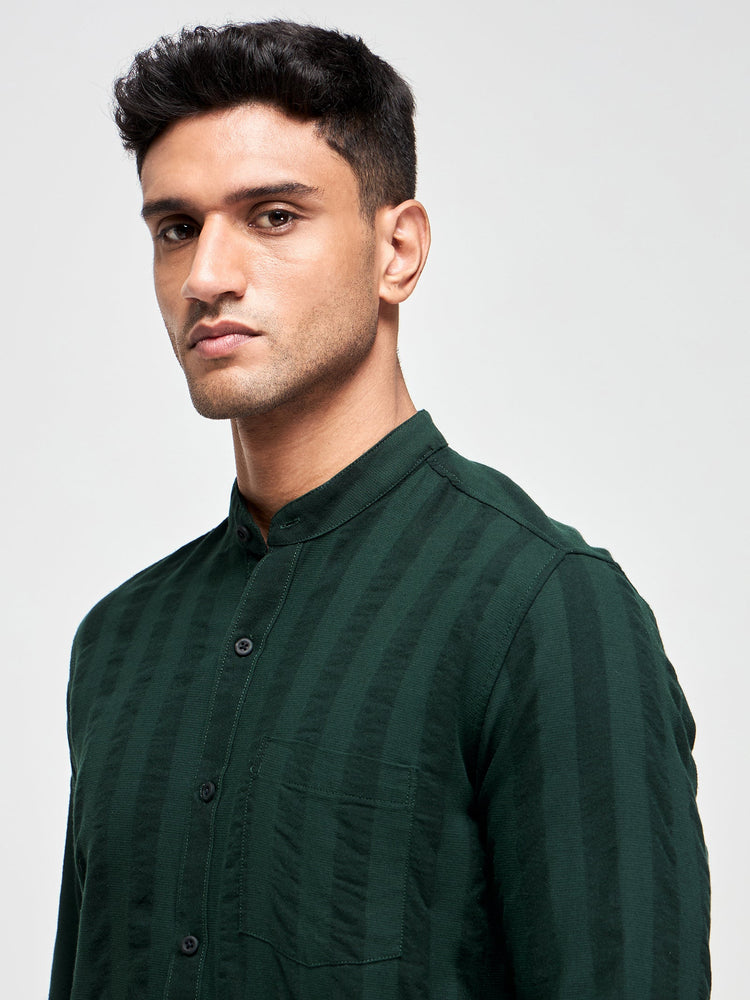 Seersucker Band Collar Shirt