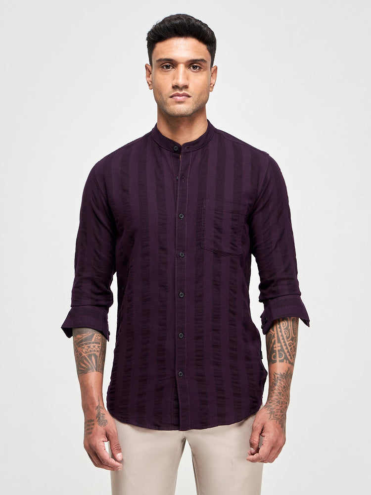 Seersucker Band Collar Shirt